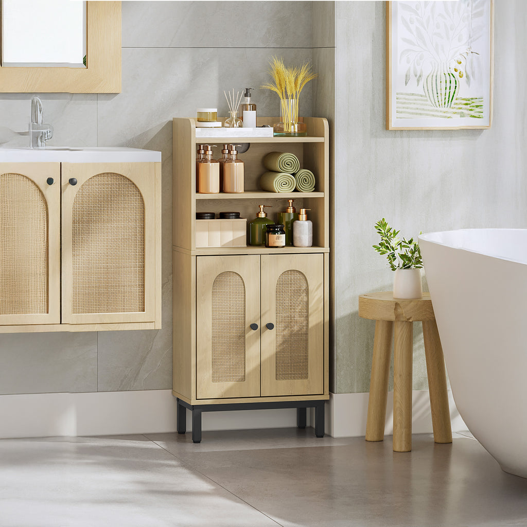 Hzuaneri Bathroom Storage Cabinet, Slim Bathroom Floor Cabinet with 2 Door and Adjustable Shelf, Wooden Freestanding Storage Unit for Dining Kitchen Living Room, Yellow BC48202B