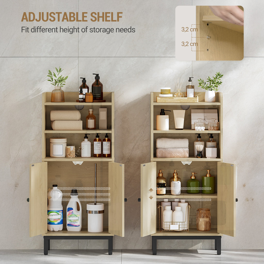 Hzuaneri Bathroom Storage Cabinet, Slim Bathroom Floor Cabinet with 2 Door and Adjustable Shelf, Wooden Freestanding Storage Unit for Dining Kitchen Living Room, Yellow BC48202B