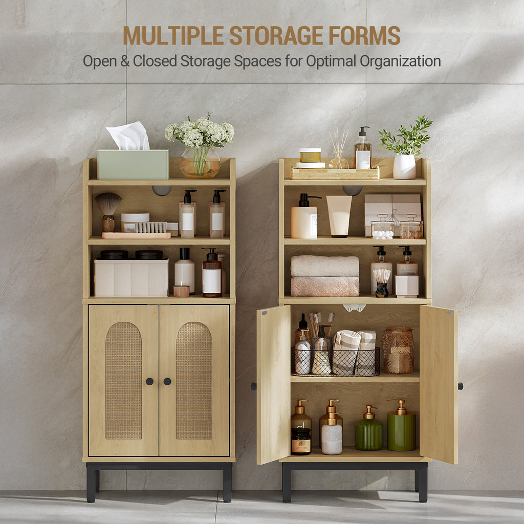 Hzuaneri Bathroom Storage Cabinet, Slim Bathroom Floor Cabinet with 2 Door and Adjustable Shelf, Wooden Freestanding Storage Unit for Dining Kitchen Living Room, Yellow BC48202B