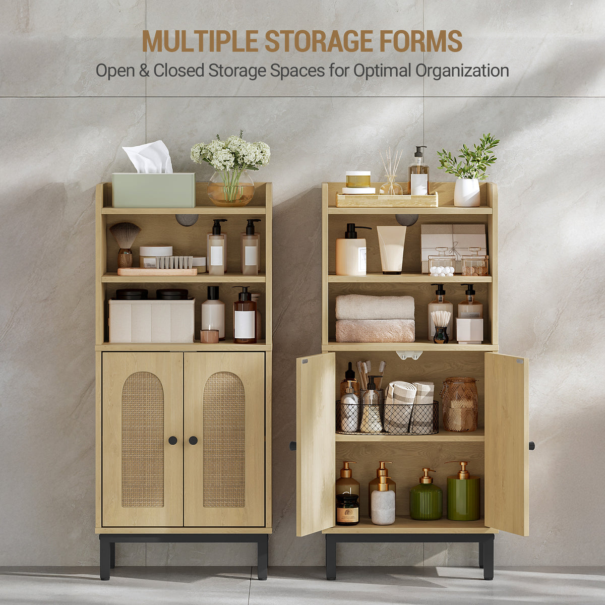 Hzuaneri Bathroom Storage Cabinet, Slim Bathroom Floor Cabinet with 2 Door and Adjustable Shelf, Wooden Freestanding Storage Unit for Dining Kitchen Living Room, Yellow BC48202B