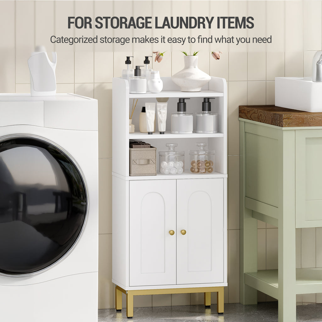 Hzuaneri Bathroom Storage Cabinet, Slim Bathroom Floor Cabinet with 2 Door and Adjustable Shelf, Wooden Freestanding Storage Unit for Dining Kitchen Living Room, White, BC48213G