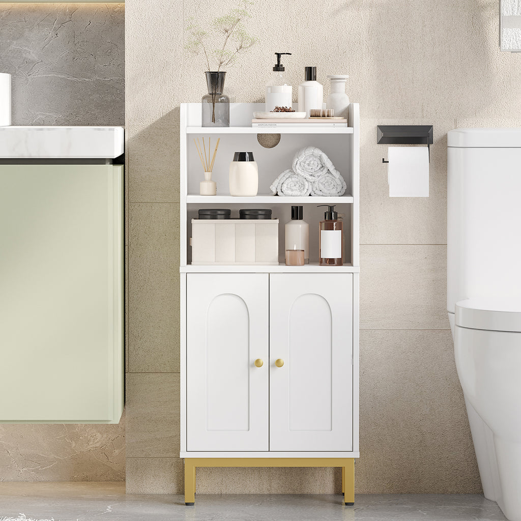 Hzuaneri Bathroom Storage Cabinet, Slim Bathroom Floor Cabinet with 2 Door and Adjustable Shelf, Wooden Freestanding Storage Unit for Dining Kitchen Living Room, White, BC48213G
