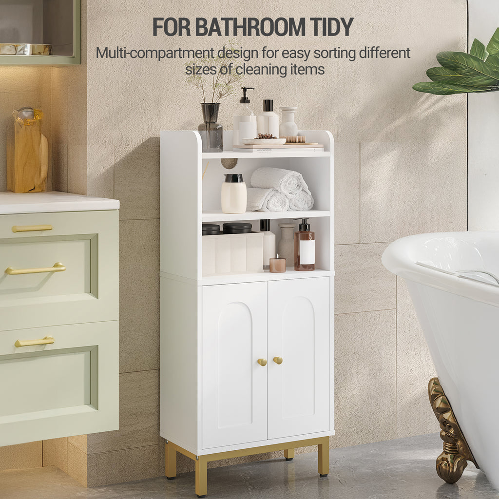 Hzuaneri Bathroom Storage Cabinet, Slim Bathroom Floor Cabinet with 2 Door and Adjustable Shelf, Wooden Freestanding Storage Unit for Dining Kitchen Living Room, White, BC48213G