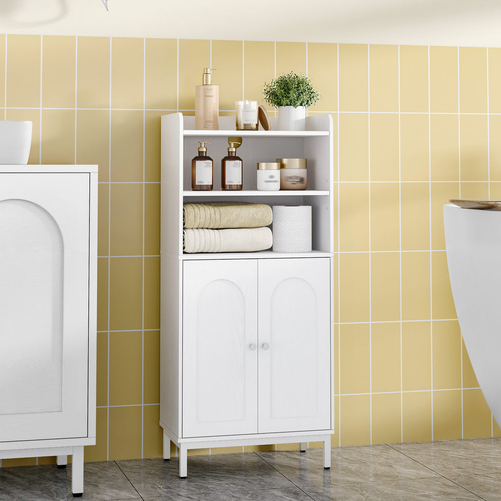 Hzuaneri Bathroom Cabinet, Bathroom Cabinet, Kitchen Cabinet with 2 Open Compartments, 2 Doors, 2 Adjustable Shelves, Freestanding Bathroom, 20 × 37 × 84 cm, White BC48213W