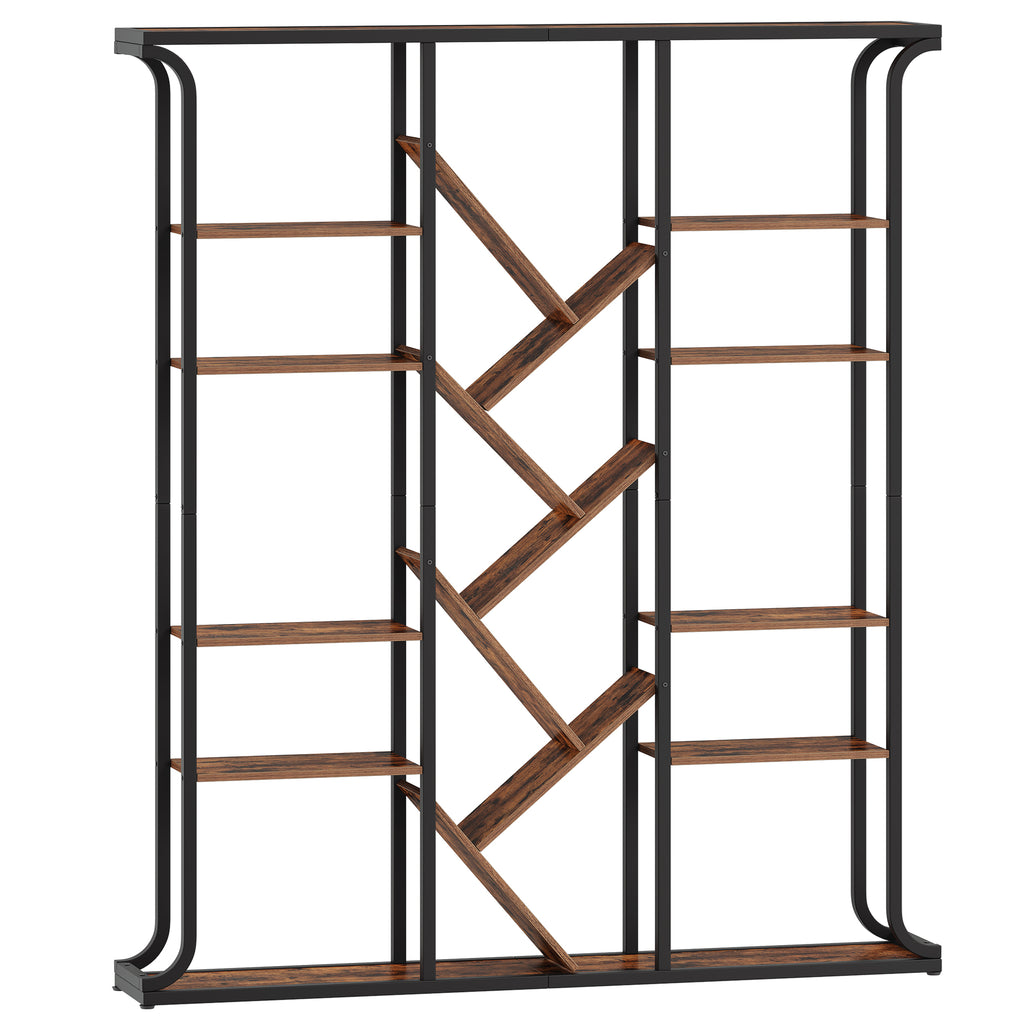 Hzuaneri Bookshelf, 3 Columns, 6 Tier Tree-Shaped Bookcase, 17 Open Independent Shelves, for Home Office, Bedroom, Living Room, 24 x 156 x 180 cm, Vintage Brown-Black BC53201B