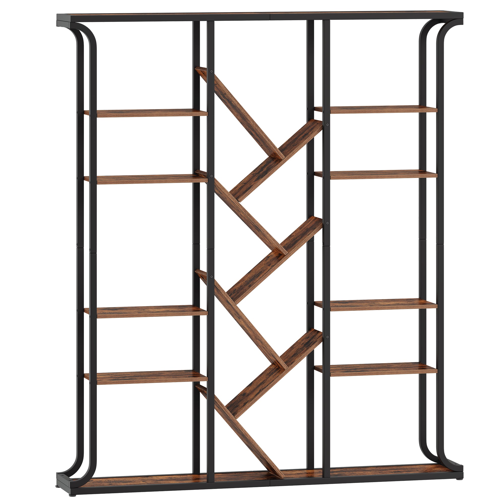 Hzuaneri Bookshelf, 3 Columns, 6 Tier Tree-Shaped Bookcase, 17 Open Independent Shelves, for Home Office, Bedroom, Living Room, 24 x 156 x 180 cm, Vintage Brown-Black BC53201B