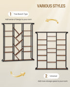 Hzuaneri Bookshelf, 3 Columns, 6 Tier Tree-Shaped Bookcase, 17 Open Independent Shelves, for Home Office, Bedroom, Living Room, 24 x 156 x 180 cm, Vintage Brown-Black BC53201B
