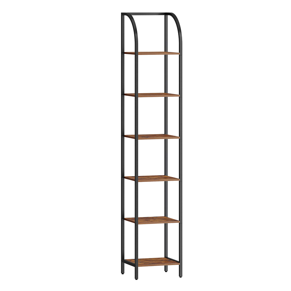 Hzuaneri Bookcase, 6-Tier Bookshelf, Narrow Bookcase Shelving Unit for Living Room, Office, Sturdy, Bedroom, 30 x 33.6 x 178 cm, Industrial, Rustic Brown and Black, BC56001B