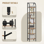 Hzuaneri Bookcase, 7-Tier Bookshelf, Narrow Bookcase Shelving Unit for Living Room, Office, Sturdy, Bedroom, 30 x 33.6 x 208.5 cm, Industrial, Rustic Brown and Black, BC57001B