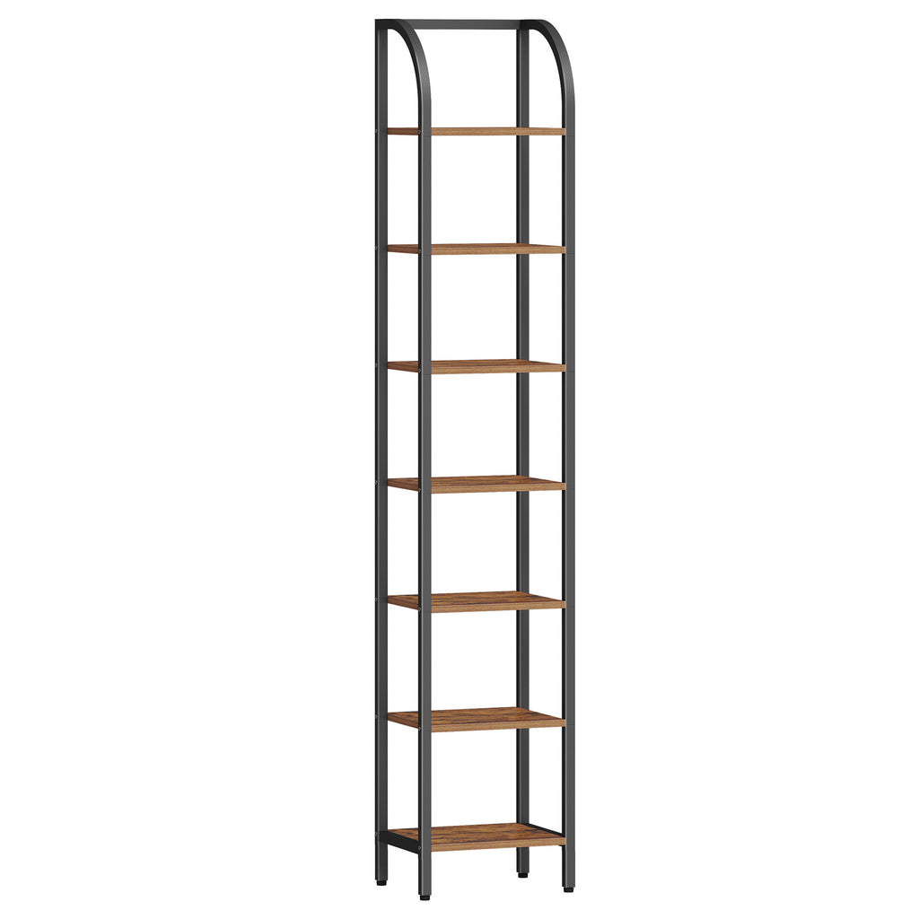 Hzuaneri Bookcase, 7-Tier Bookshelf, Narrow Bookcase Shelving Unit for Living Room, Office, Sturdy, Bedroom, 30 x 33.6 x 208.5 cm, Industrial, Rustic Brown and Black, BC57001B