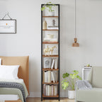 Hzuaneri Bookcase, 7-Tier Bookshelf, Narrow Bookcase Shelving Unit for Living Room, Office, Sturdy, Bedroom, 30 x 33.6 x 208.5 cm, Industrial, Rustic Brown and Black, BC57001B