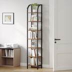 Hzuaneri Bookcase, 7-Tier Bookshelf, Narrow Bookcase Shelving Unit for Living Room, Office, Sturdy, Bedroom, 30 x 33.6 x 208.5 cm, Industrial, Rustic Brown and Black, BC57001B