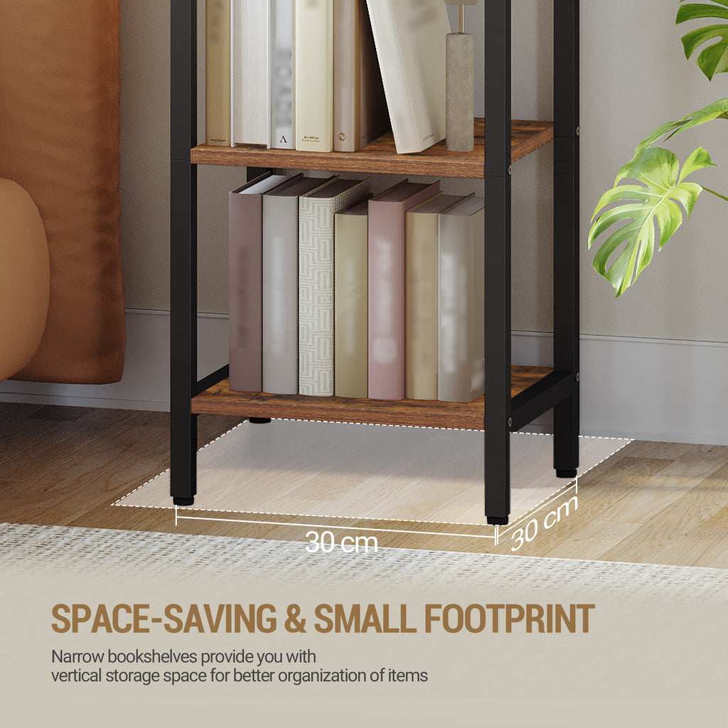 Hzuaneri Bookcase, 7-Tier Bookshelf, Narrow Bookcase Shelving Unit for Living Room, Office, Sturdy, Bedroom, 30 x 33.6 x 208.5 cm, Industrial, Rustic Brown and Black, BC57001B