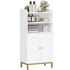Hzuaneri Bathroom Cabinet, Bathroom Storage Unit, Kitchen Cabinet with 2 Open Compartments, 2 Doors, 2 Adjustable Shelves, Freestanding Bathroom, 30 x 50 x 100 cm, White-Gold BC58213G