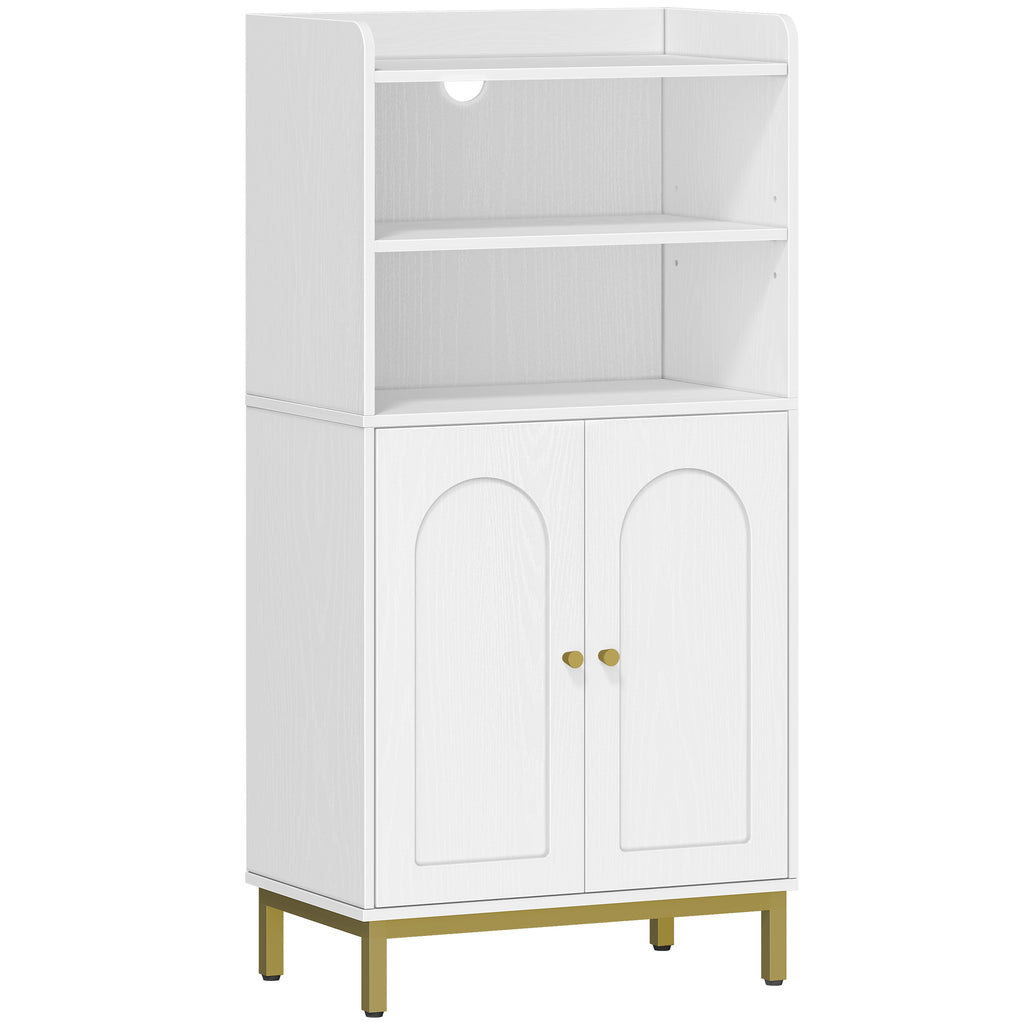 Hzuaneri Bathroom Cabinet, Bathroom Storage Unit, Kitchen Cabinet with 2 Open Compartments, 2 Doors, 2 Adjustable Shelves, Freestanding Bathroom, 30 x 50 x 100 cm, White-Gold BC58213G