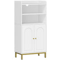 Hzuaneri Bathroom Cabinet, Bathroom Storage Unit, Kitchen Cabinet with 2 Open Compartments, 2 Doors, 2 Adjustable Shelves, Freestanding Bathroom, 30 x 50 x 100 cm, White-Gold BC58213G