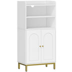 Hzuaneri Bathroom Cabinet, Bathroom Storage Unit, Kitchen Cabinet with 2 Open Compartments, 2 Doors, 2 Adjustable Shelves, Freestanding Bathroom, 30 x 50 x 100 cm, White-Gold BC58213G