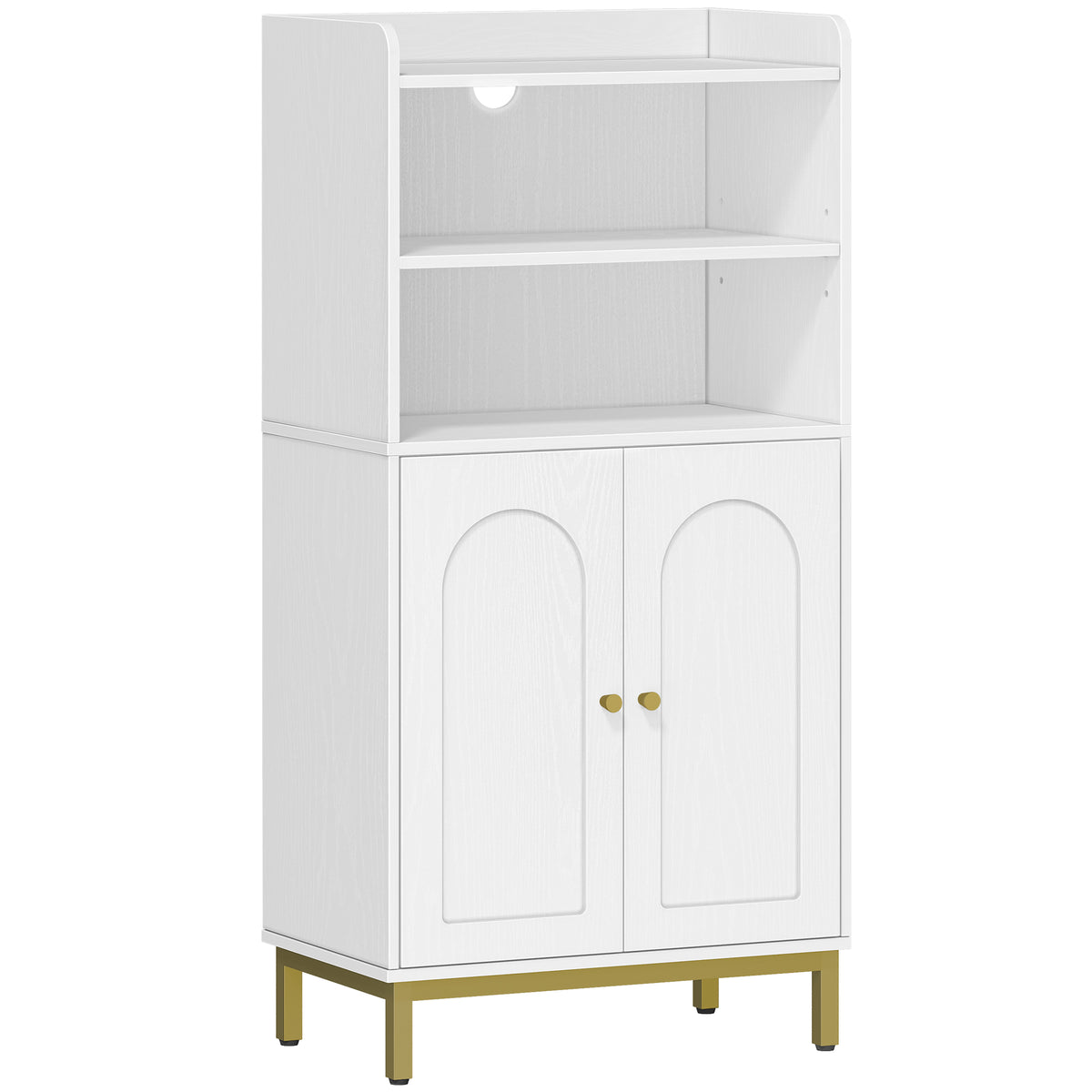 Hzuaneri Bathroom Cabinet, Bathroom Storage Unit, Kitchen Cabinet with 2 Open Compartments, 2 Doors, 2 Adjustable Shelves, Freestanding Bathroom, 30 x 50 x 100 cm, White-Gold BC58213G