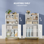 Hzuaneri Bathroom Cabinet, Bathroom Storage Unit, Kitchen Cabinet with 2 Open Compartments, 2 Doors, 2 Adjustable Shelves, Freestanding Bathroom, 30 x 50 x 100 cm, White-Gold BC58213G