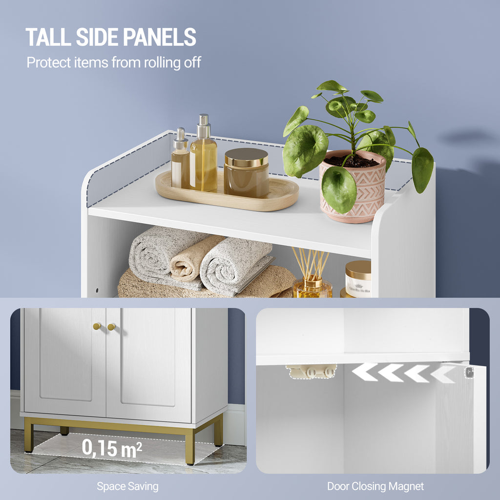 Hzuaneri Bathroom Cabinet, Bathroom Storage Unit, Kitchen Cabinet with 2 Open Compartments, 2 Doors, 2 Adjustable Shelves, Freestanding Bathroom, 30 x 50 x 100 cm, White-Gold BC58213G