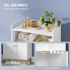 Hzuaneri Bathroom Cabinet, Bathroom Storage Unit, Kitchen Cabinet with 2 Open Compartments, 2 Doors, 2 Adjustable Shelves, Freestanding Bathroom, 30 x 50 x 100 cm, White-Gold BC58213G