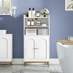 Hzuaneri Bathroom Cabinet, Bathroom Storage Unit, Kitchen Cabinet with 2 Open Compartments, 2 Doors, 2 Adjustable Shelves, Freestanding Bathroom, 30 x 50 x 100 cm, White-Gold BC58213G