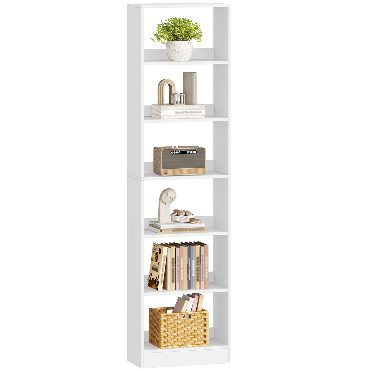 Hzuaneri  Bookcase, 6-Tier Bookcase, Cube Shelf, Modern Open Wooden Shelf, Storage Shelves and Display Shelves for Living Room, Home Office, Bedroom, White BC59603X