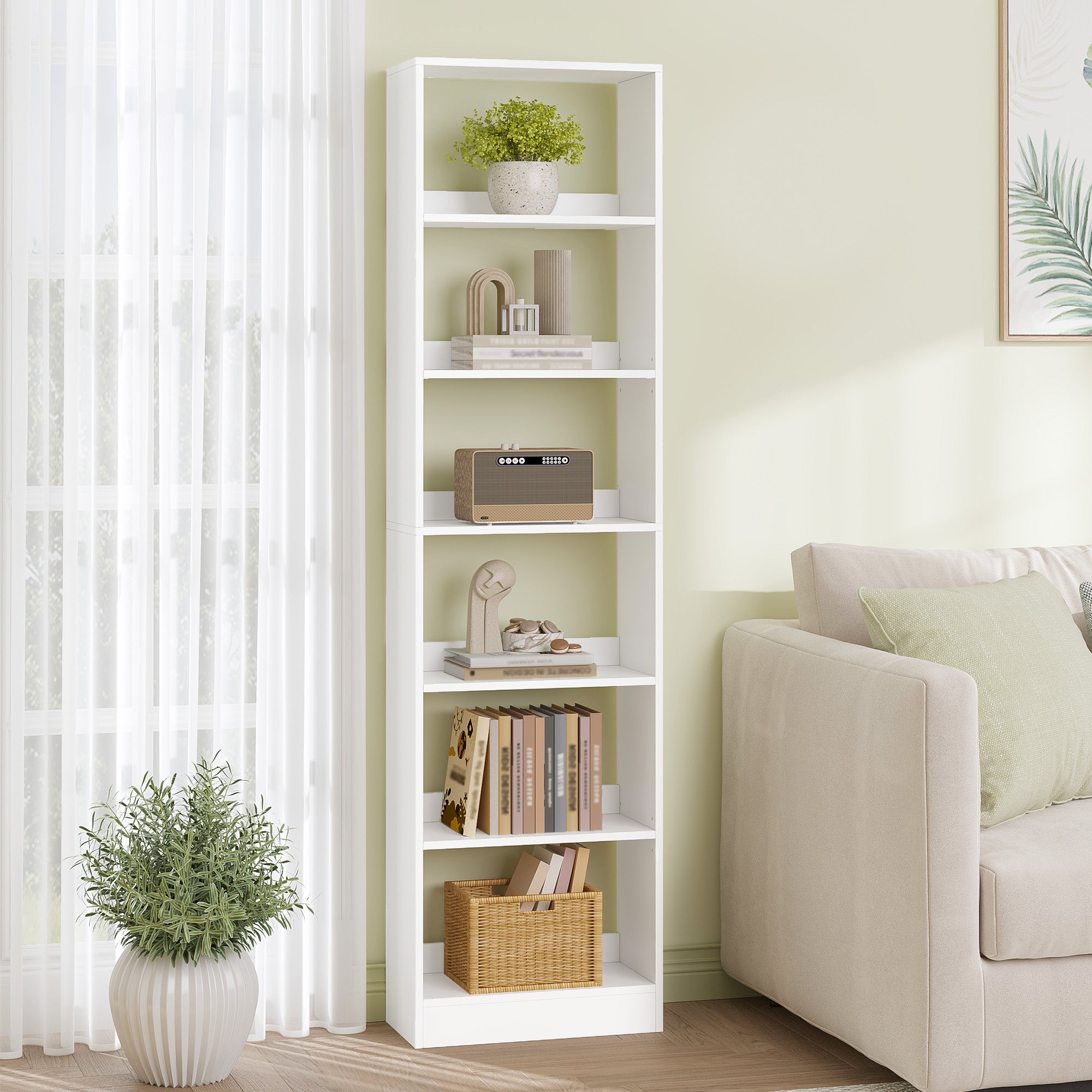 Hzuaneri  Bookcase, 6-Tier Bookcase, Cube Shelf, Modern Open Wooden Shelf, Storage Shelves and Display Shelves for Living Room, Home Office, Bedroom, White BC59603X