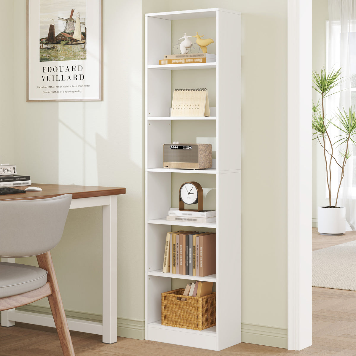 Hzuaneri  Bookcase, 6-Tier Bookcase, Cube Shelf, Modern Open Wooden Shelf, Storage Shelves and Display Shelves for Living Room, Home Office, Bedroom, White BC59603X