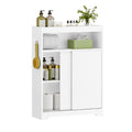 Hzuaneri Bathroom Storage Cabinet, Bathroom Floor Cabinet with Sliding Doors, Toilet Paper Holder and Hooks, Freestanding Storage with Adjustable Shelf, for Living Room, Bedroom, White BC62813X