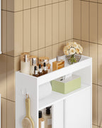 Hzuaneri Bathroom Storage Cabinet, Bathroom Floor Cabinet with Sliding Doors, Toilet Paper Holder and Hooks, Freestanding Storage with Adjustable Shelf, for Living Room, Bedroom, White BC62813X