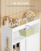 Hzuaneri Bathroom Storage Cabinet, Bathroom Floor Cabinet with Sliding Doors, Toilet Paper Holder and Hooks, Freestanding Storage with Adjustable Shelf, for Living Room, Bedroom, White BC62813X