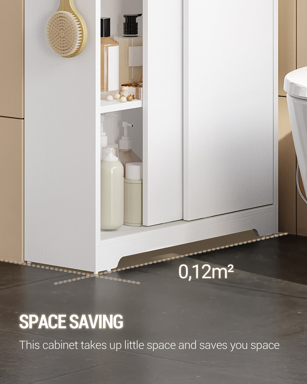 Hzuaneri Bathroom Storage Cabinet, Bathroom Floor Cabinet with Sliding Doors, Toilet Paper Holder and Hooks, Freestanding Storage with Adjustable Shelf, for Living Room, Bedroom, White BC62813X
