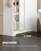 Hzuaneri Bathroom Storage Cabinet, Bathroom Floor Cabinet with Sliding Doors, Toilet Paper Holder and Hooks, Freestanding Storage with Adjustable Shelf, for Living Room, Bedroom, White BC62813X
