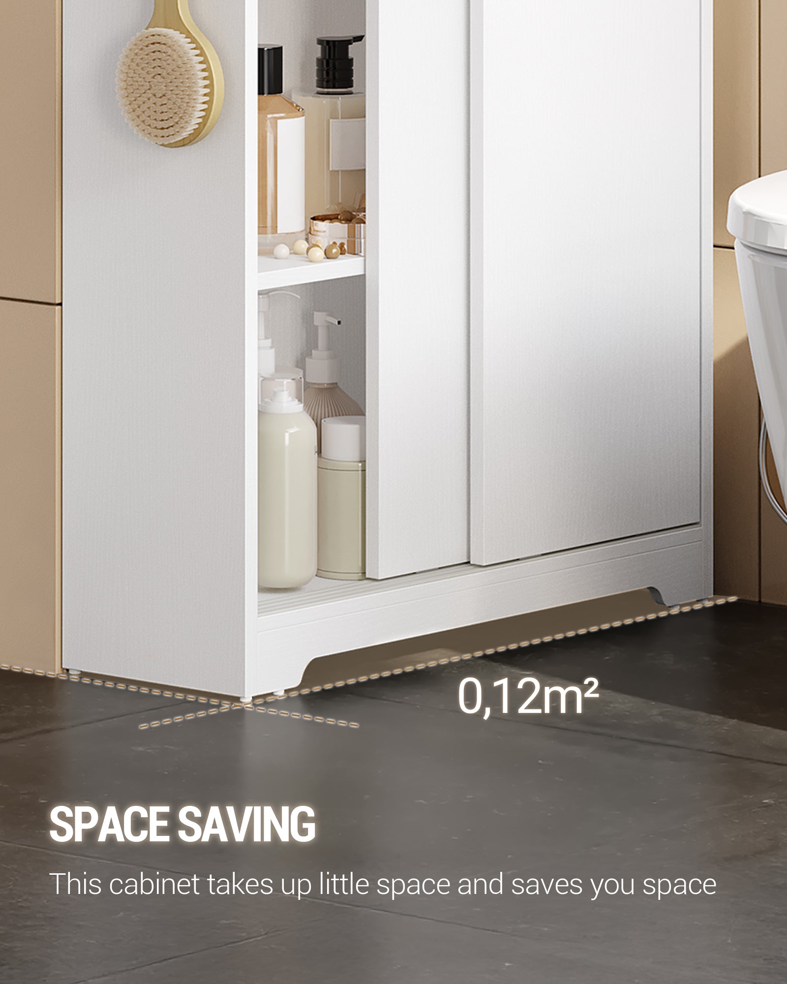 Hzuaneri Bathroom Storage Cabinet, Bathroom Floor Cabinet with Sliding Doors, Toilet Paper Holder and Hooks, Freestanding Storage with Adjustable Shelf, for Living Room, Bedroom, White BC62813X