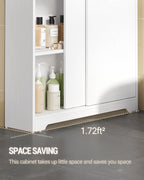 Hzuaneri Bathroom Cabinet, Niche Cabinet, Space-Saving Bathroom Cabinet with Toilet Paper Holder and Hooks, Sliding Door, Adjustable Shelf, for the Bathroom, 20 x 80 x 90 cm, White BC63813X