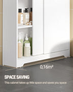 Hzuaneri Bathroom Cabinet, Niche Cabinet, Space-Saving Bathroom Cabinet with Toilet Paper Holder and Hooks, Sliding Door, Adjustable Shelf, for the Bathroom, 20 x 80 x 90 cm, White BC63813X