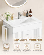 Hzuaneri Bathroom Vanity Unit, Wall-Mounted Sink with Cabinet, Bathroom Cabinet, 2 Drawers, 1 Towel Rail, Large Storage Capacity, 40 x 60 x 50 cm, White，BC64103X
