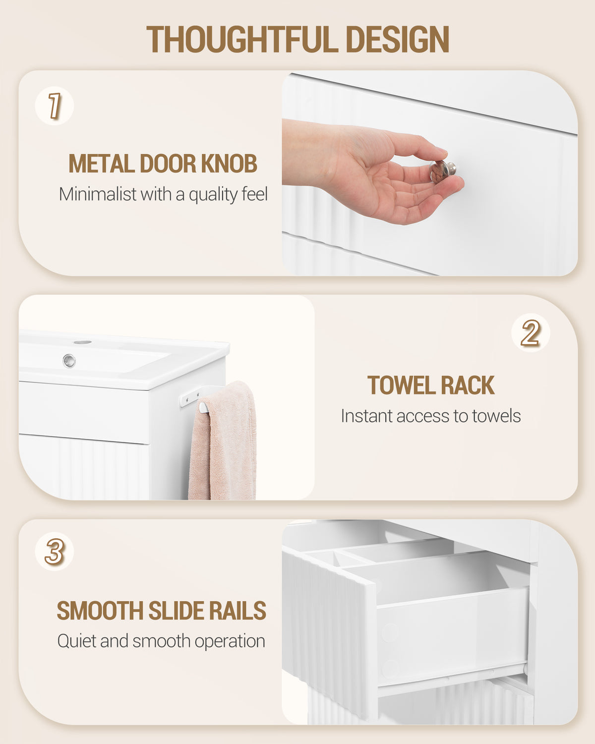Hzuaneri Bathroom Vanity Unit, Wall-Mounted Sink with Cabinet, Bathroom Cabinet, 2 Drawers, 1 Towel Rail, Large Storage Capacity, 40 x 60 x 50 cm, White，BC64103X