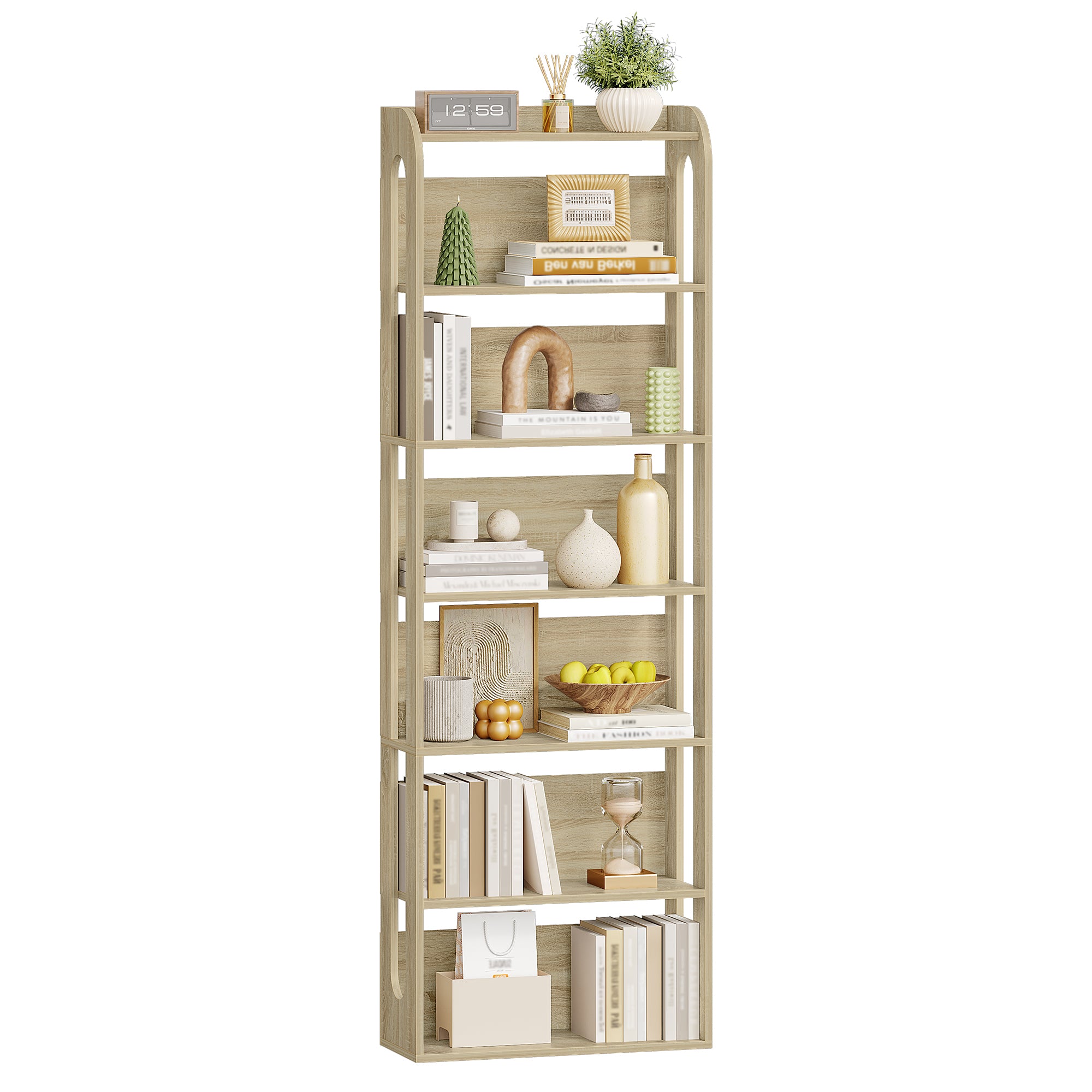 Hzuaneri  7-Tier Bookcase, Wooden Bookcase, Wooden Standing Shelf for Bedroom, Living Room and Study, 24 x 60 x 182 cm, Oak Colour BC70016X