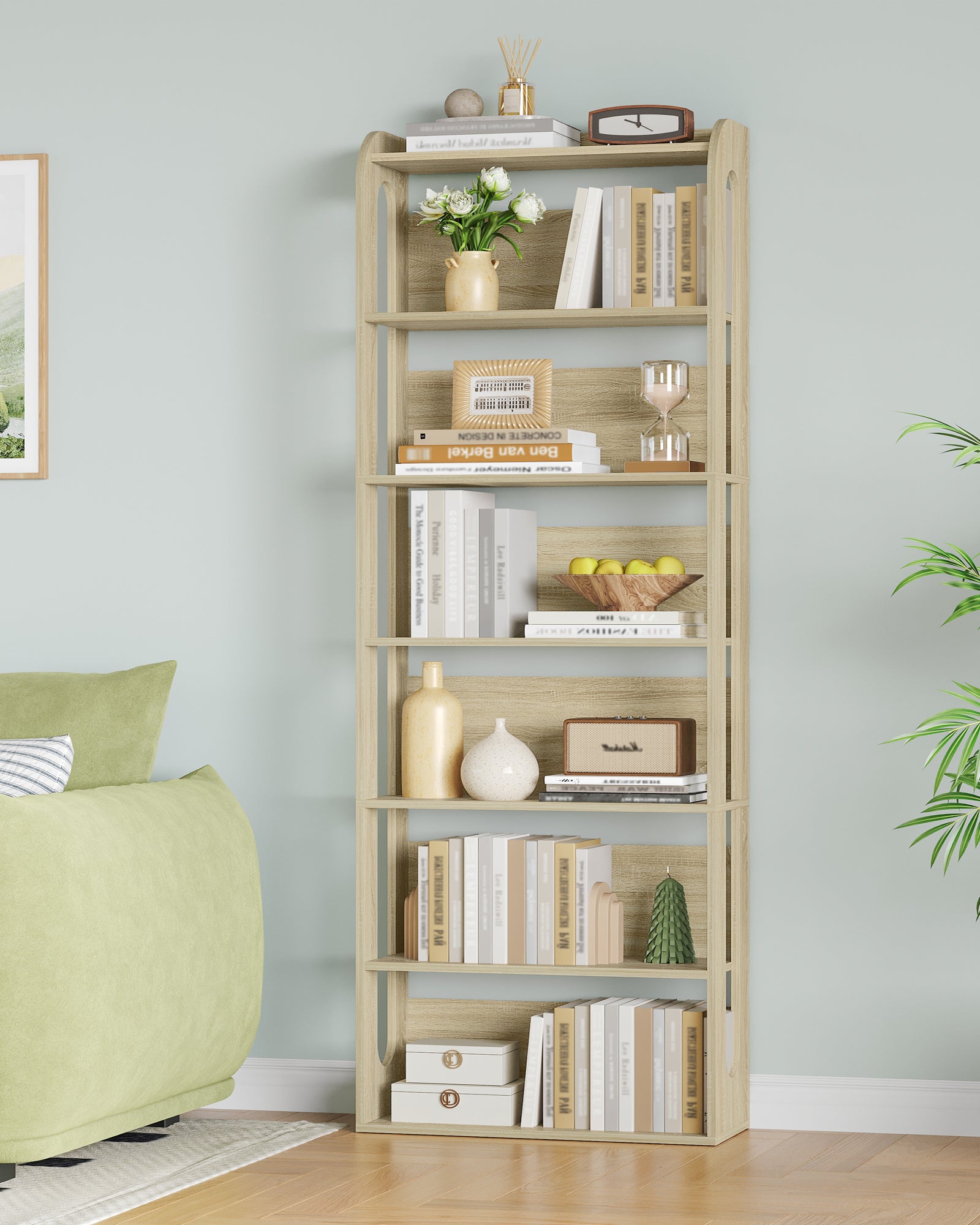 Hzuaneri  7-Tier Bookcase, Wooden Bookcase, Wooden Standing Shelf for Bedroom, Living Room and Study, 24 x 60 x 182 cm, Oak Colour BC70016X