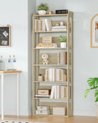 Hzuaneri  7-Tier Bookcase, Wooden Bookcase, Wooden Standing Shelf for Bedroom, Living Room and Study, 24 x 60 x 182 cm, Oak Colour BC70016X