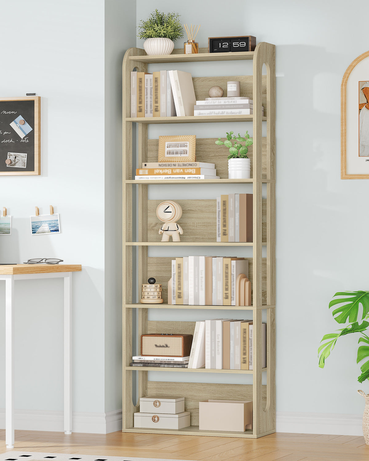 Hzuaneri  7-Tier Bookcase, Wooden Bookcase, Wooden Standing Shelf for Bedroom, Living Room and Study, 24 x 60 x 182 cm, Oak Colour BC70016X