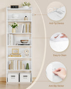 Hzuaneri 7-Tier Wooden Bookshelf, 24x60x182cm Standing Shelf for Bedroom, Living Room & Study, White