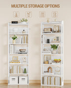 Hzuaneri 7-Tier Wooden Bookshelf, 24x60x182cm Standing Shelf for Bedroom, Living Room & Study, White