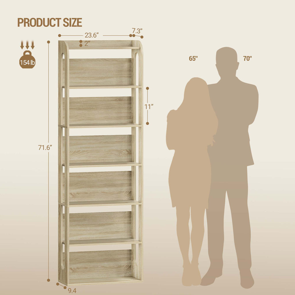 Hzuaneri  7-Tier Bookcase, Wooden Bookcase, Wooden Standing Shelf for Bedroom, Living Room and Study, 24 x 60 x 182 cm, Oak Colour BC70016X