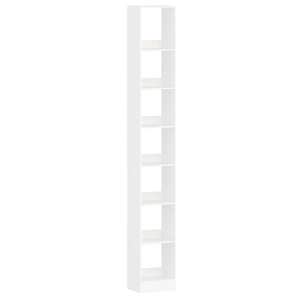 HEXCELEN 7-Tier Cube Bookcase, Modern Open Wooden Shelf for Living Room, Home Office & Bedroom, White