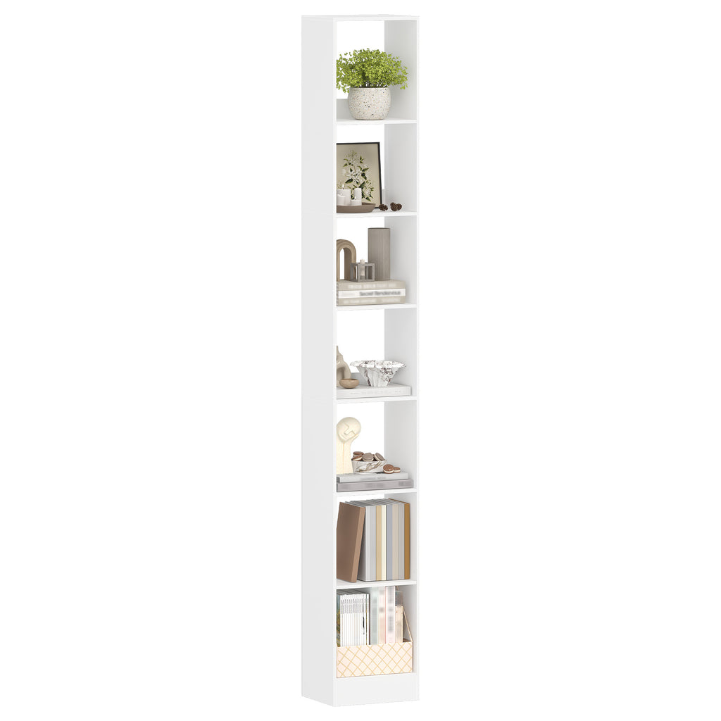 HEXCELEN 7-Tier Cube Bookcase, Modern Open Wooden Shelf for Living Room, Home Office & Bedroom, White
