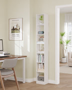 HEXCELEN 7-Tier Cube Bookcase, Modern Open Wooden Shelf for Living Room, Home Office & Bedroom, White