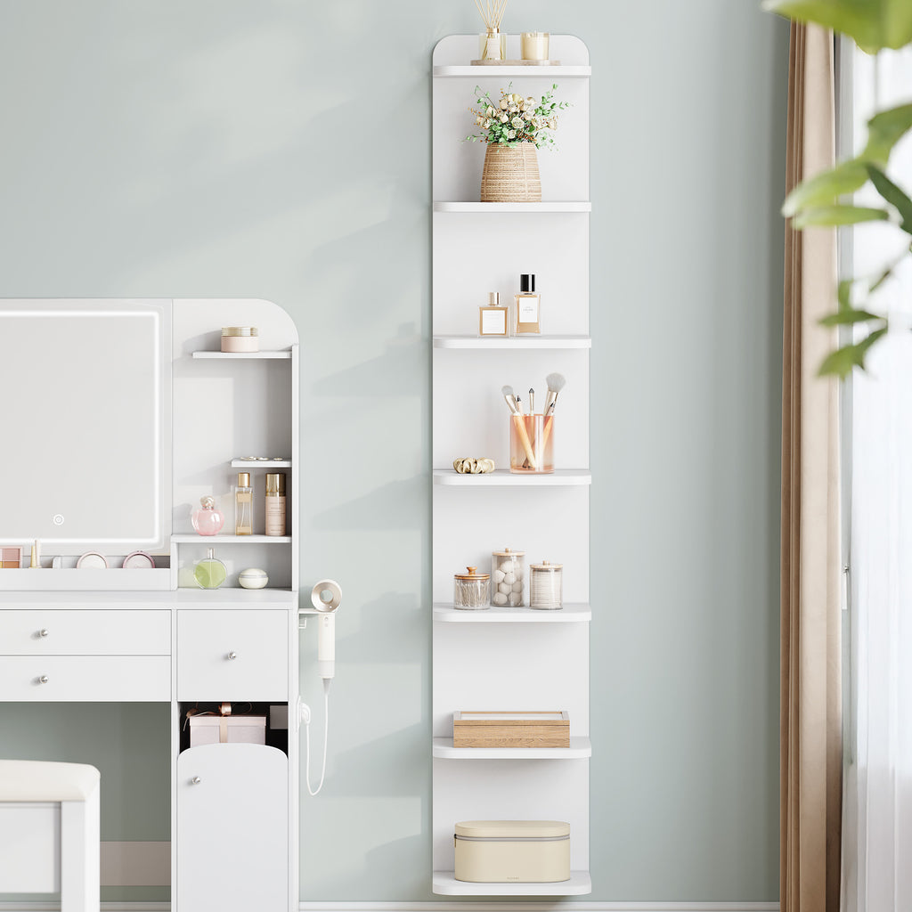 Hzuaneri 7 Tier Bookcase, Floating Bookshelf for Wall Mounted, Tall Narrow Bookcase, Vertical Bookshelf for Living Room, Office, Study, Entryway, White, BC88803X
